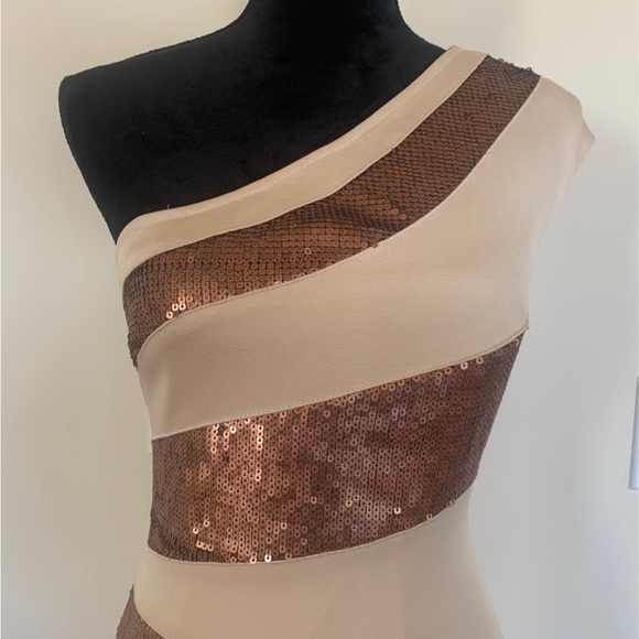 ALEXIA ADMOR One Shoulder Beige Sequins Fitted Bodycon Cocktail Party Dress Sz M - Picture 5 of 12